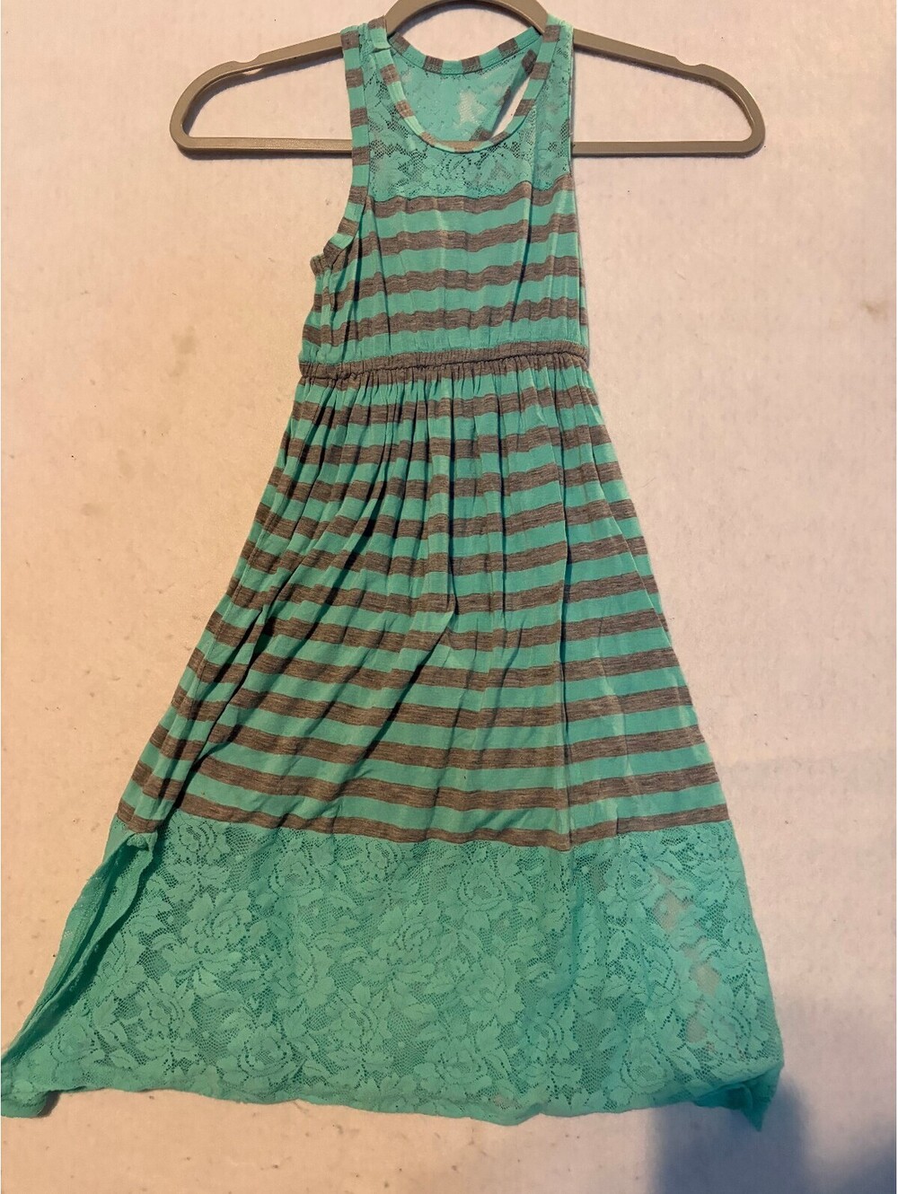 Bonnie Lane Girls' Size 5 Striped Dress with Lace Hem